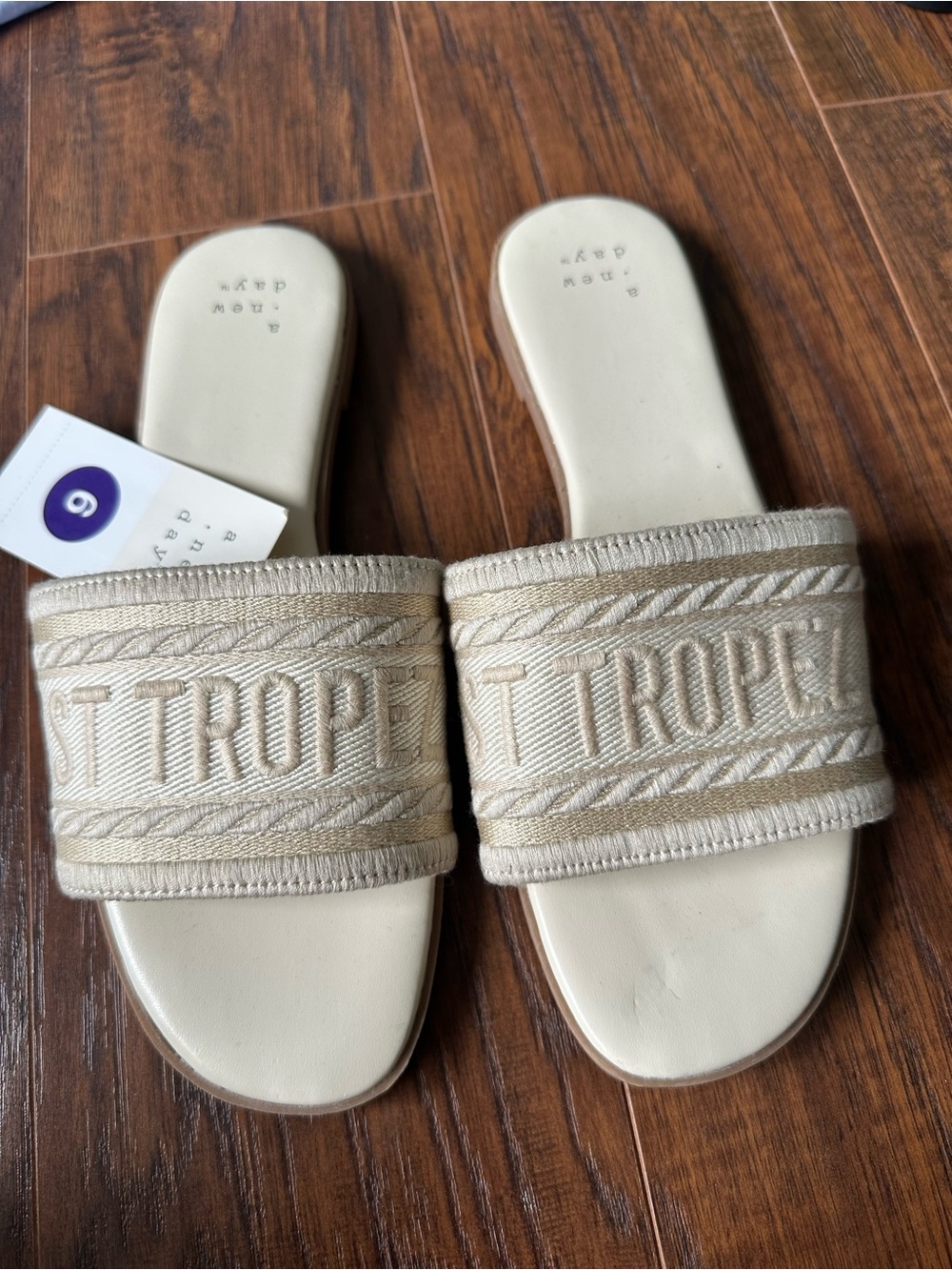 NWT Saint Tropez Embroidered Slide Sandals — Cream